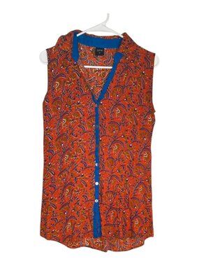 Soch Women's Size Medium Orange Sleeveless Floral Blouse